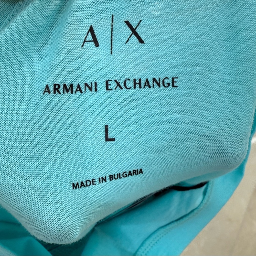 💎 Armani Exchange Aqua Blue Rhinestone Logo Tee (NWT) - Picture 5 of 14